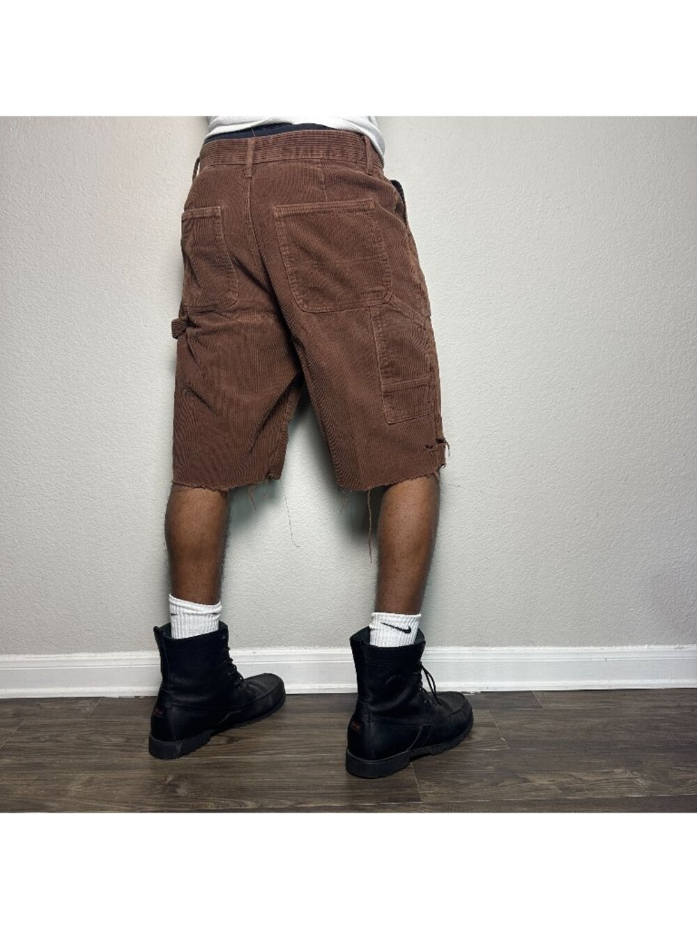 RSQ Short Men 31 Brown Corduroy Cut Off Distressed Prep Skater Baggy Fit Spring